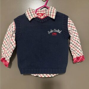 Ecko Unlimited Kids Red and White Checkered Button Down Shirt & Vest